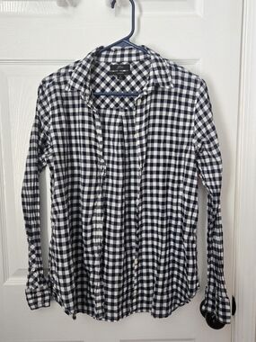 J Crew Navy and White Gingham Button-Down Shirt